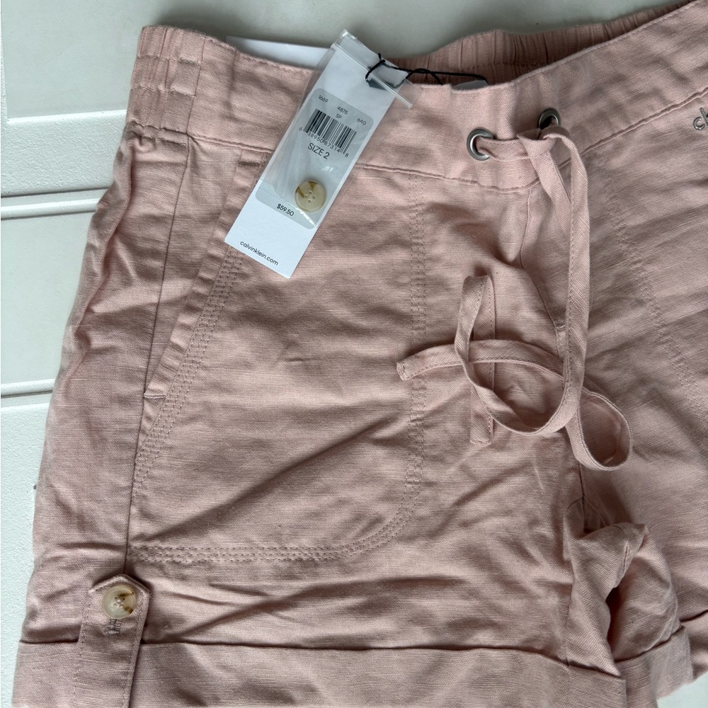 NWT Calvin Klein Women’s Linen Blend Shorts Light Pink Size 2 - Picture 2 of 6